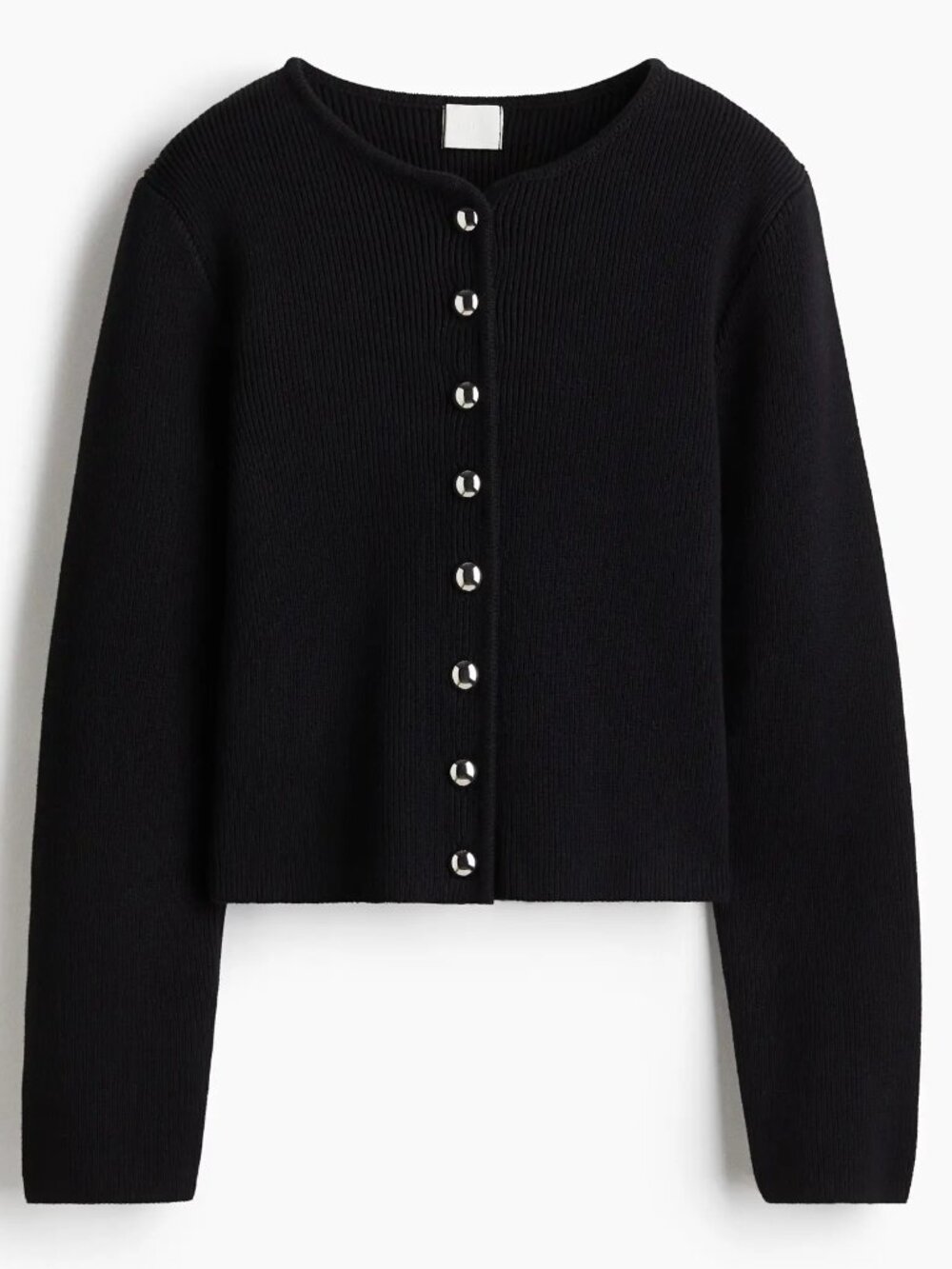 H&M Rib-knit Cotton Cardigan | Black | Women's Size L